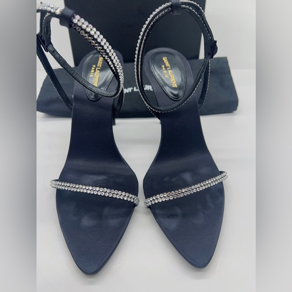 SAINT LAURENT GEORGIA SANDALS IN CREPE SATIN WITH RHINESTONES - Picture 12 of 14
